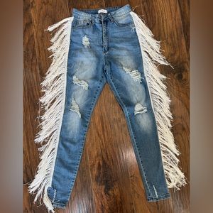 AP Blue Aphrodite Fringe high Rise Distressed Jeans size5